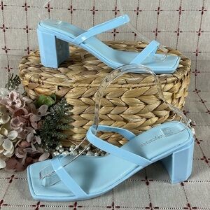 Jeffrey Campbell Womens Baby Blue Shiny “Jamm-3” Jelly Slide Sandal Heels Size 7